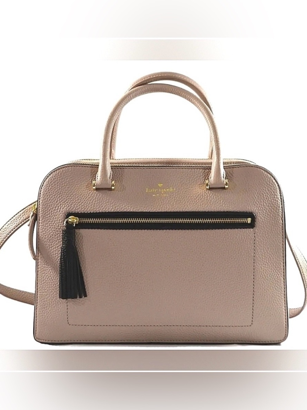 KATE SPADE Almond & Black Pebbled Leather Shoulder Bag